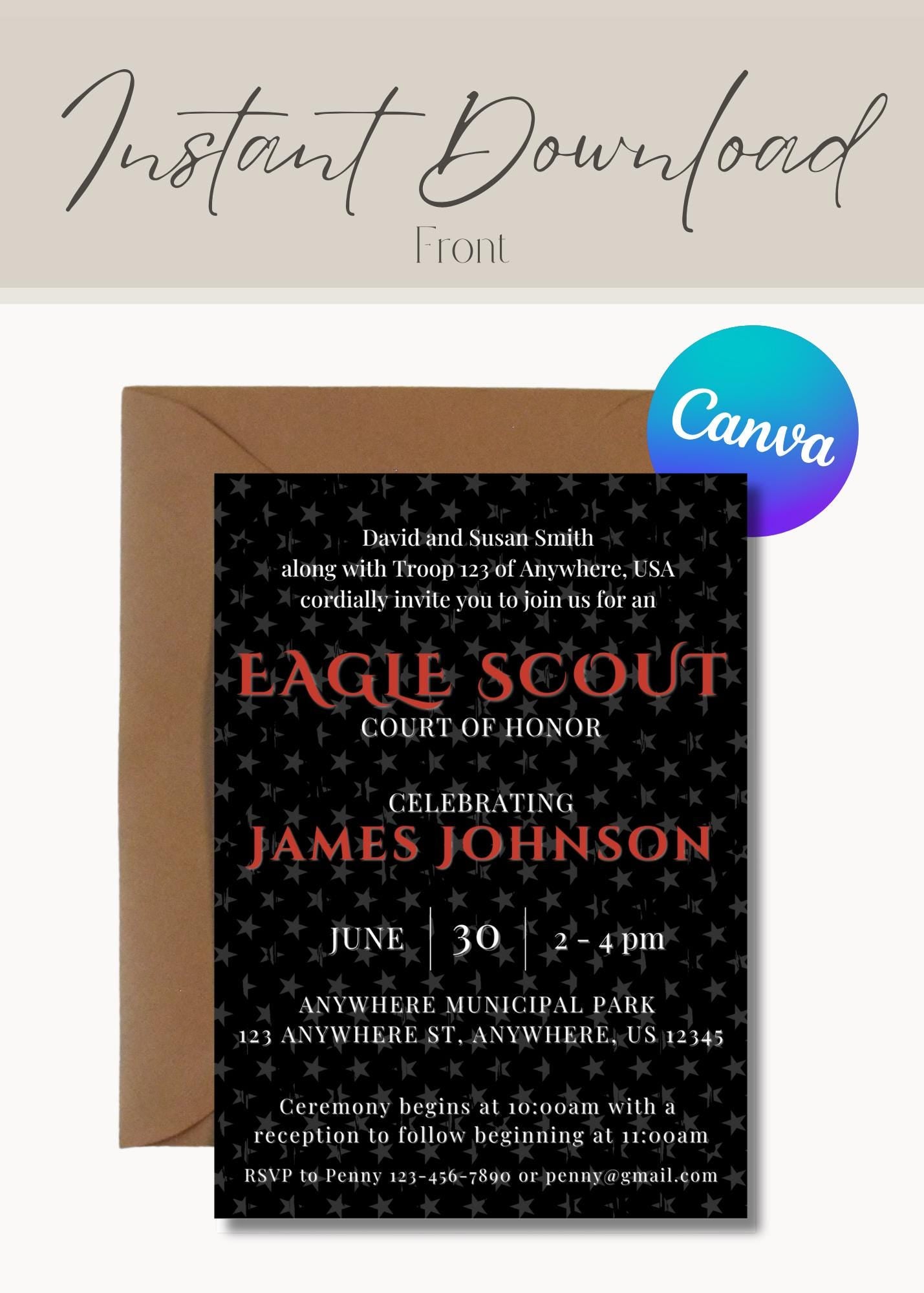 Eagle Scout Court of Honor Invitation, Printable Download, Digital Invite Template, DIY Eagle Scout, Motto