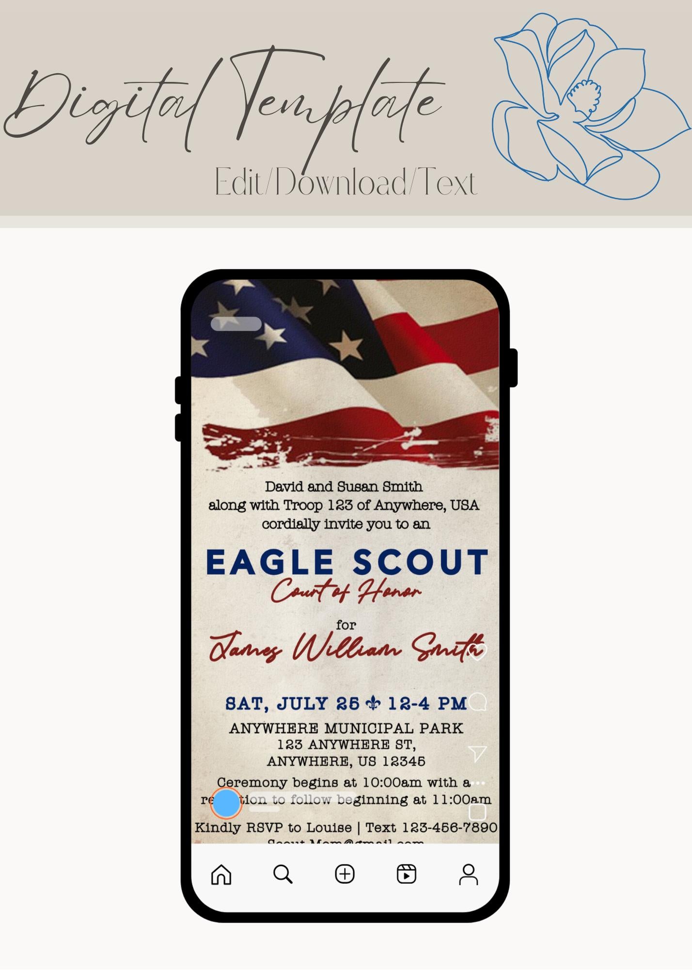 Eagle Scout Court of Honor Invitation, Printable Download, Digital Invite Template, Bald Eagle Scout