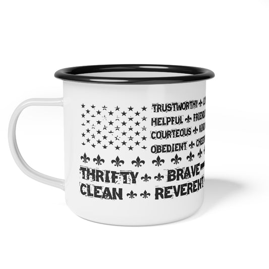 Enamel Camp Cup, Scout Law Camping Mug with custom name Outdoors, scouts, camping, scout leader, scout dad, scout mom, Personalized Camping