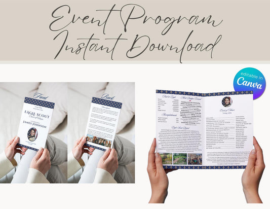 Eagle Scout Court of Honor Program order of events custom, Scouts, Party, customizable program, Fleur