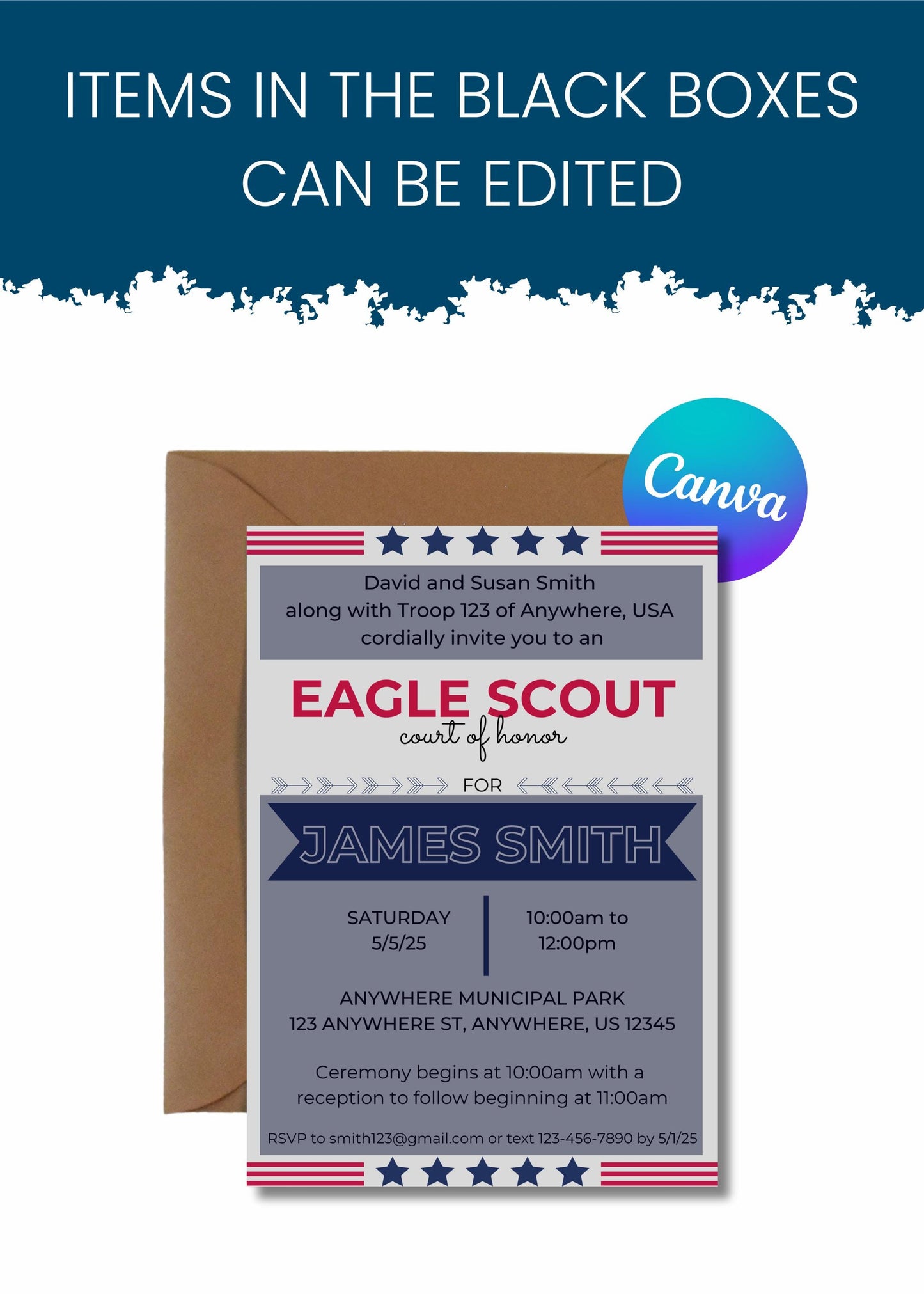 Eagle Scout Court of Honor Invitation, Printable Download, Digital Invite Template, DIY Eagle Scout