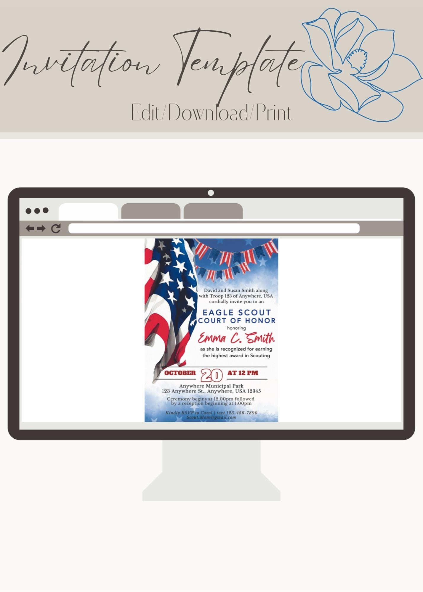 Eagle Scout Court of Honor Invitation, Printable Download, Digital Invite Template, Eagle Scout, BSA