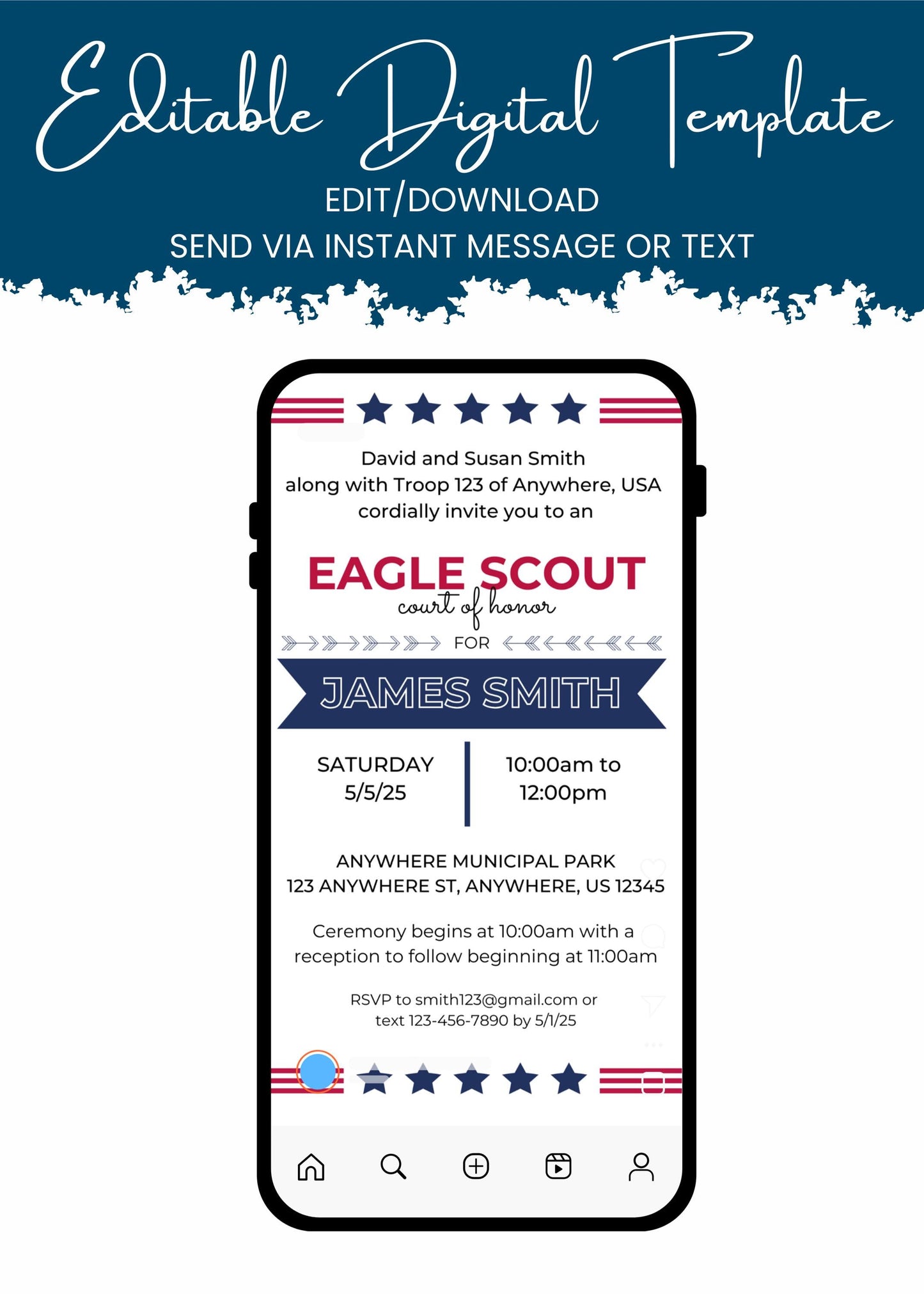 Eagle Scout Court of Honor Invitation, Printable Download, Digital Invite Template, DIY Eagle Scout