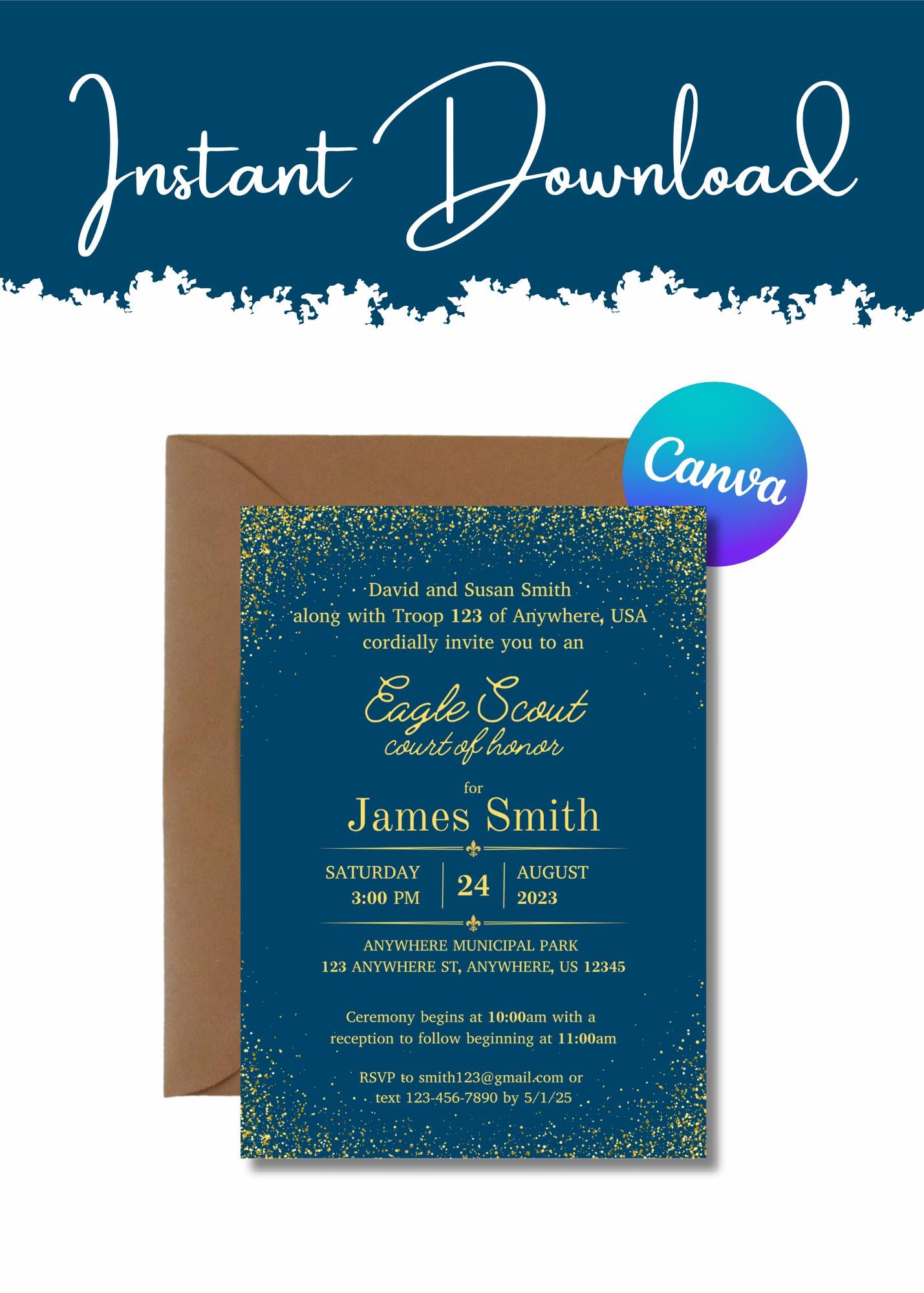 Eagle Scout Court of Honor Invitation, Printable Download, Digital Invite Template, Sparkle Eagle Scout