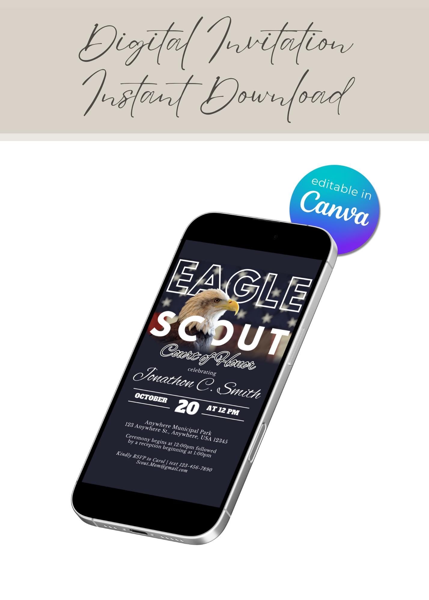 Eagle Scout Court of Honor Invitation, Printable Download, Digital Invite Template, Eagle Scout, BSA