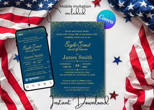 Eagle Scout Court of Honor Invitation, Printable Download, Digital Invite Template, Sparkle Eagle Scout