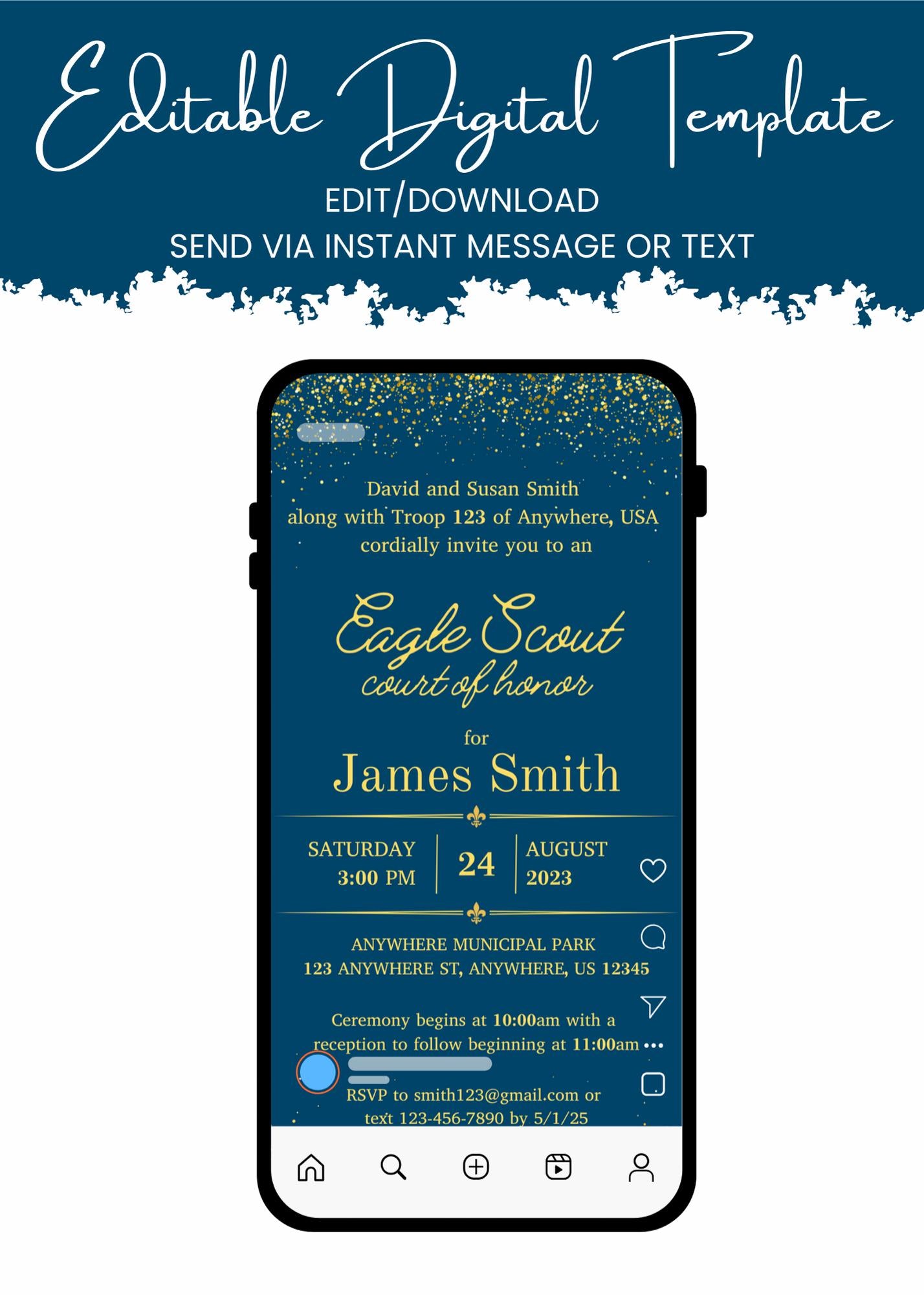 Eagle Scout Court of Honor Invitation, Printable Download, Digital Invite Template, Sparkle Eagle Scout