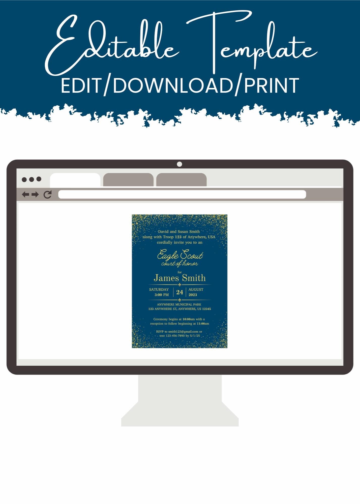 Eagle Scout Court of Honor Invitation, Printable Download, Digital Invite Template, Sparkle Eagle Scout