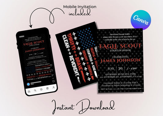 Eagle Scout Court of Honor Invitation, Printable Download, Digital Invite Template, DIY Eagle Scout, Motto