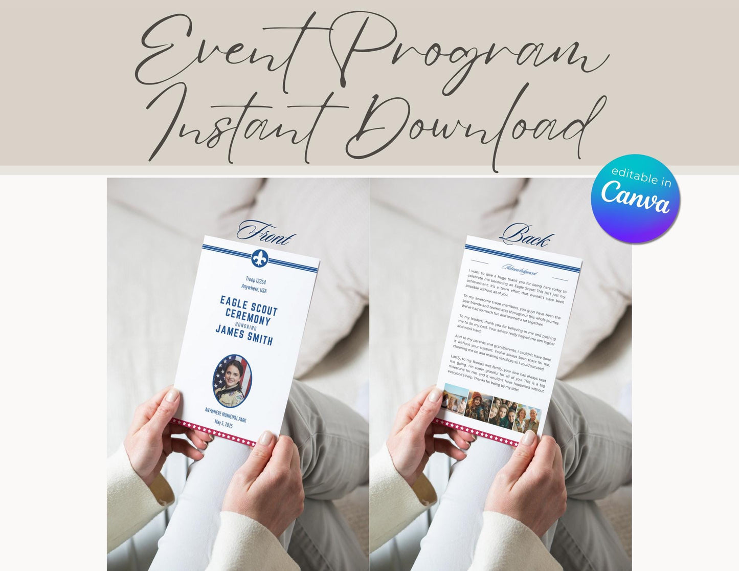 Eagle Scout Court of Honor Program order of events custom, Scouts, Party, customizable program, Eagle Seal