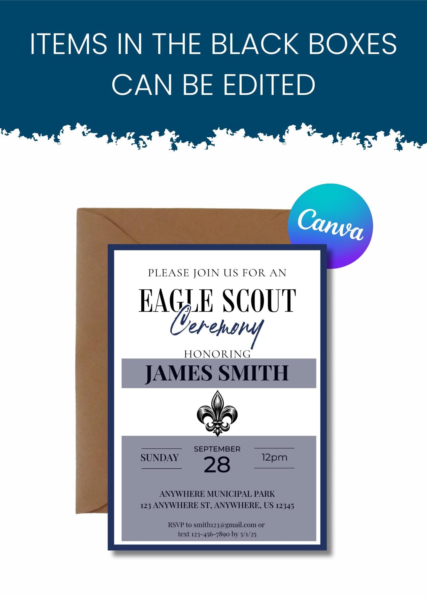 Eagle Scout Court of Honor Invitation, Printable Download, Invite Template, DIY Eagle Scout Blue