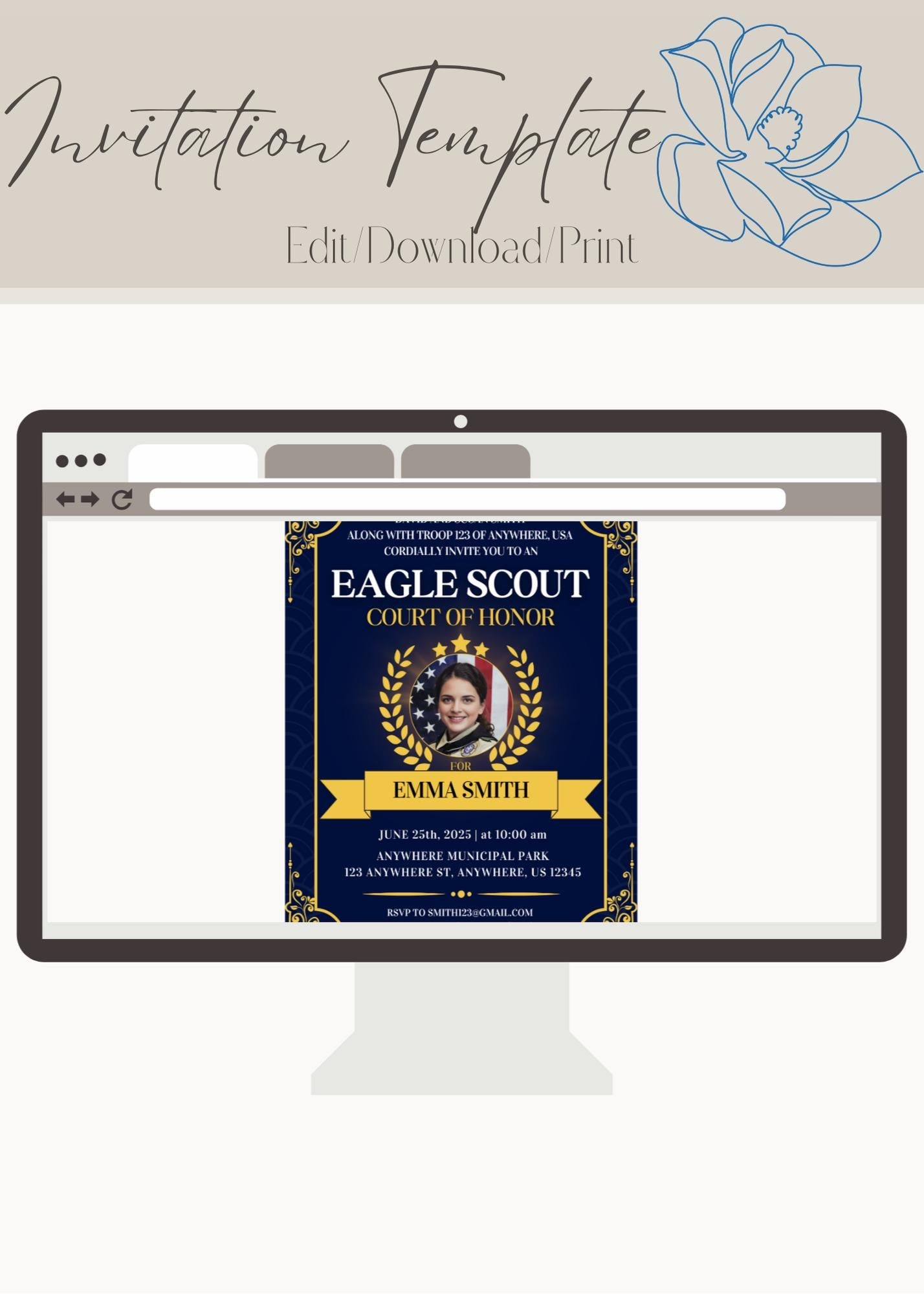 Eagle Scout Court of Honor Invitation, Printable Download, Digital Invite Template, DIY Eagle Scout Seal