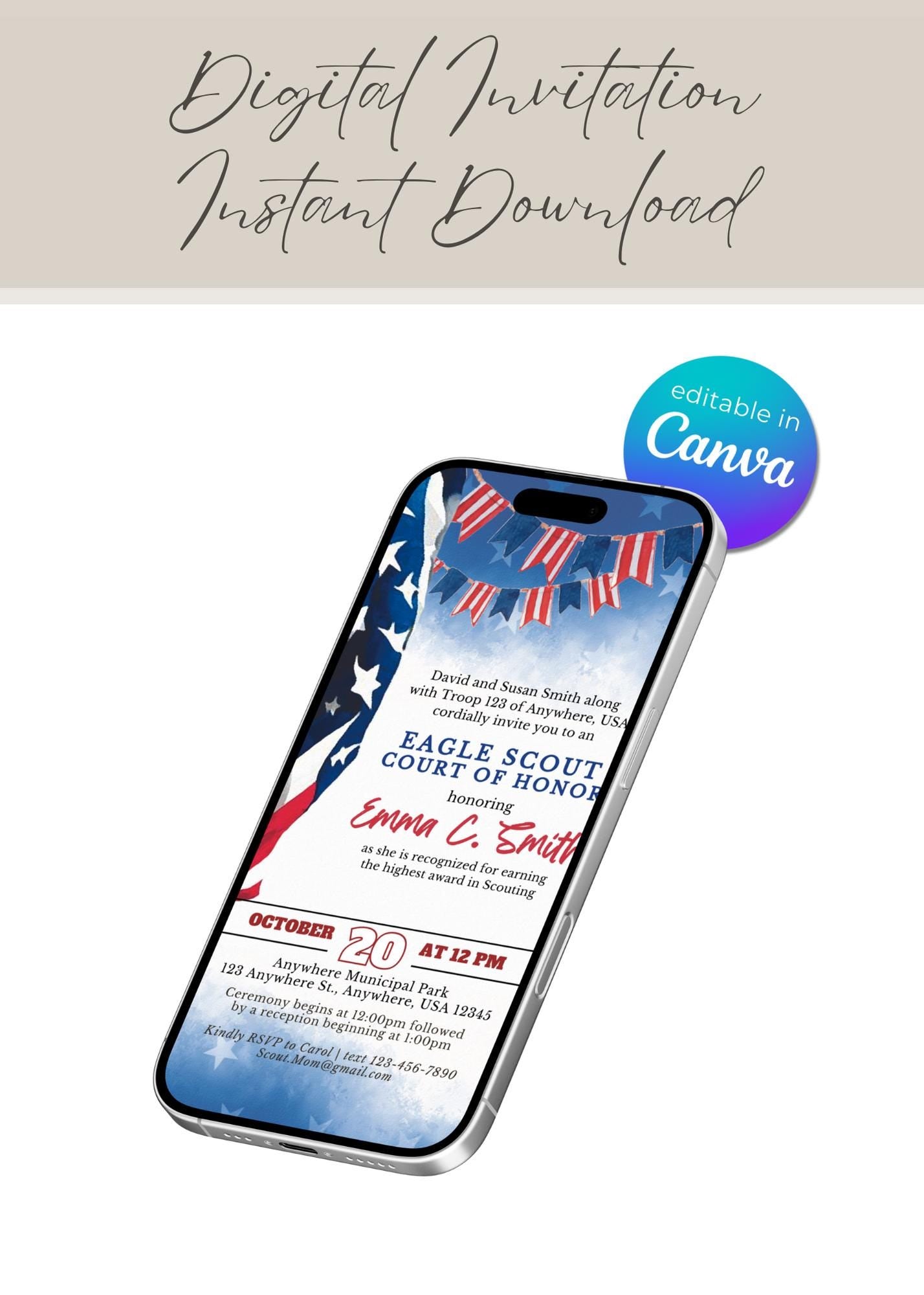 Eagle Scout Court of Honor Invitation, Printable Download, Digital Invite Template, Eagle Scout, BSA