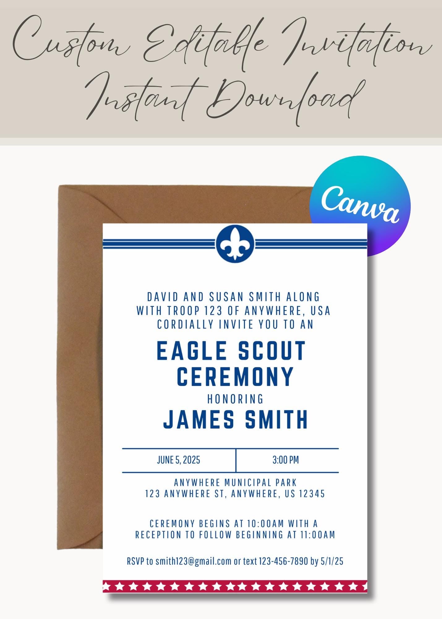 Eagle Scout Court of Honor Invitation, Printable Download, Digital Invite Template, DIY Eagle Fleur, Scouts, Girl Scout