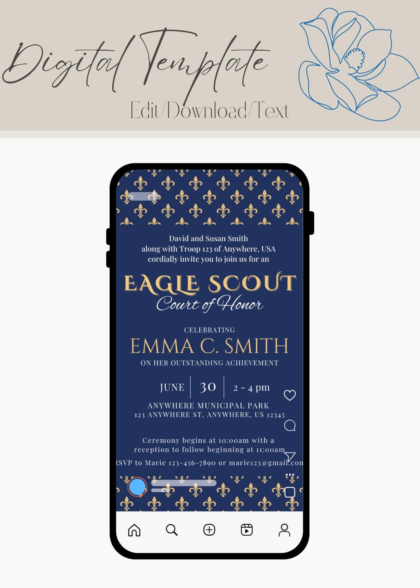 Eagle Scout Court of Honor Invitation and Welcome Sign, Printable Download, Digital Invite Template, Welcome Sign, Eagle Scout Fleur