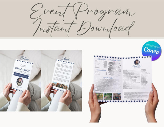 Eagle Scout Court of Honor Program order of events custom, Scouts, Party, Customizable program, Stars