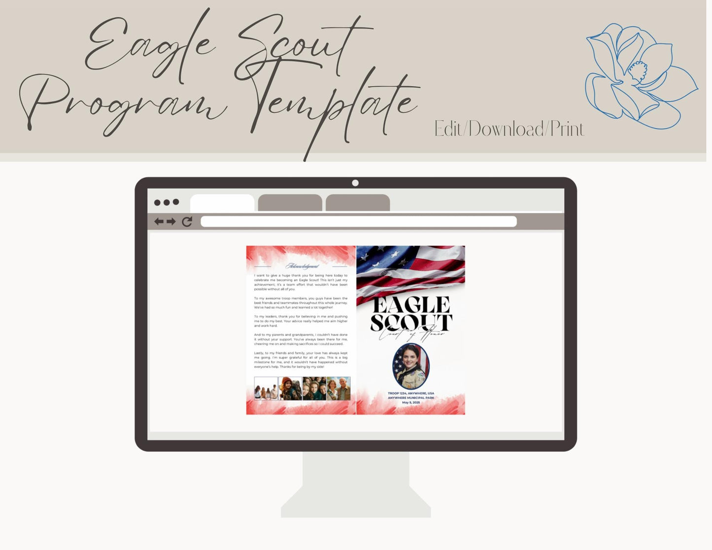 Eagle Scout Court of Honor Program order of events custom, Scouts, Party, customizable Program, Non-Distressed Flag