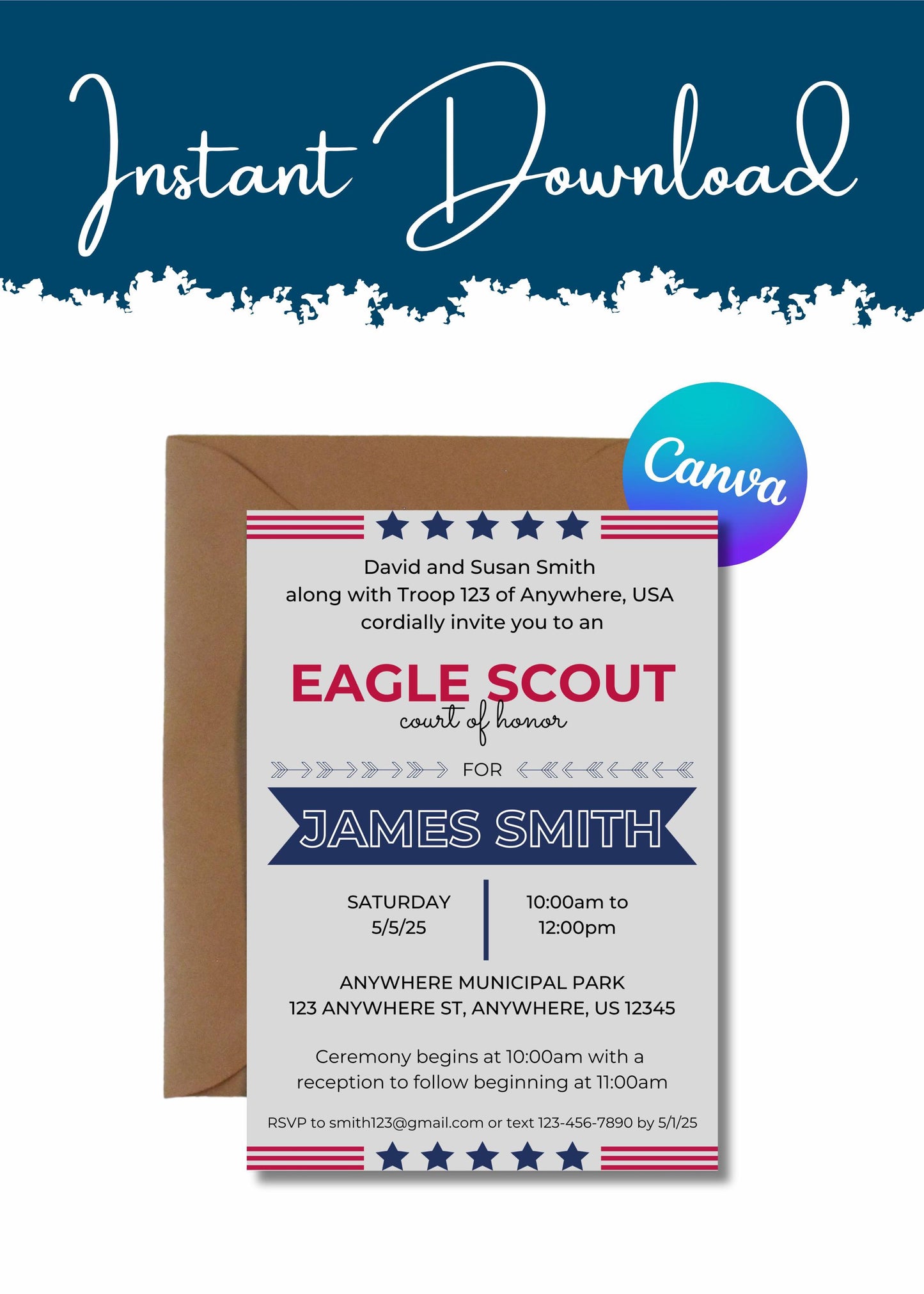 Eagle Scout Court of Honor Invitation, Printable Download, Digital Invite Template, DIY Eagle Scout