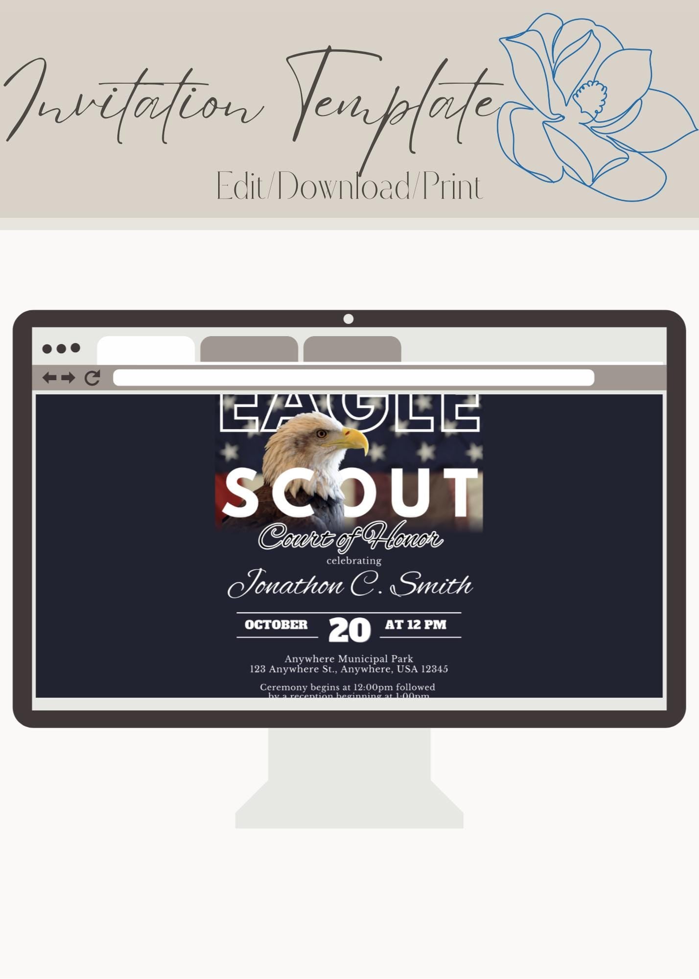 Eagle Scout Court of Honor Invitation, Printable Download, Digital Invite Template, Eagle Scout, BSA