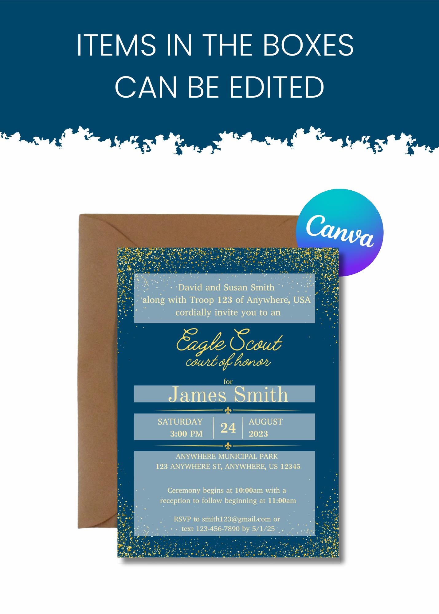 Eagle Scout Court of Honor Invitation, Printable Download, Digital Invite Template, Sparkle Eagle Scout