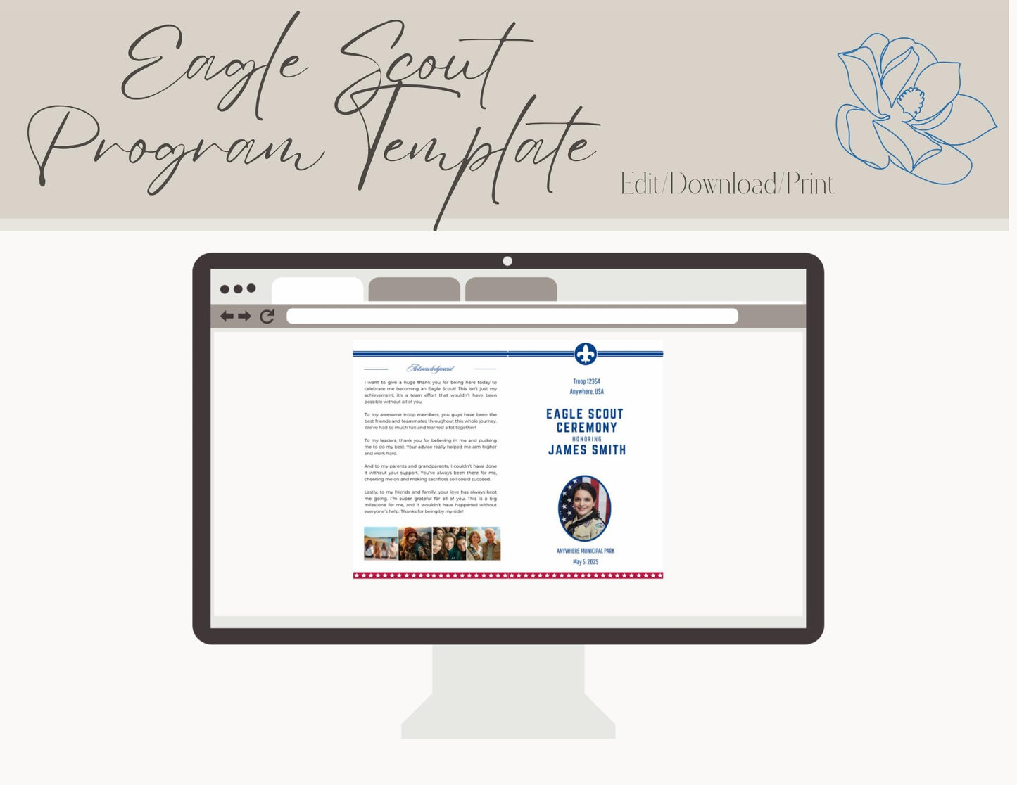 Eagle Scout Court of Honor Program order of events custom, Scouts, Party, customizable program, Eagle Seal