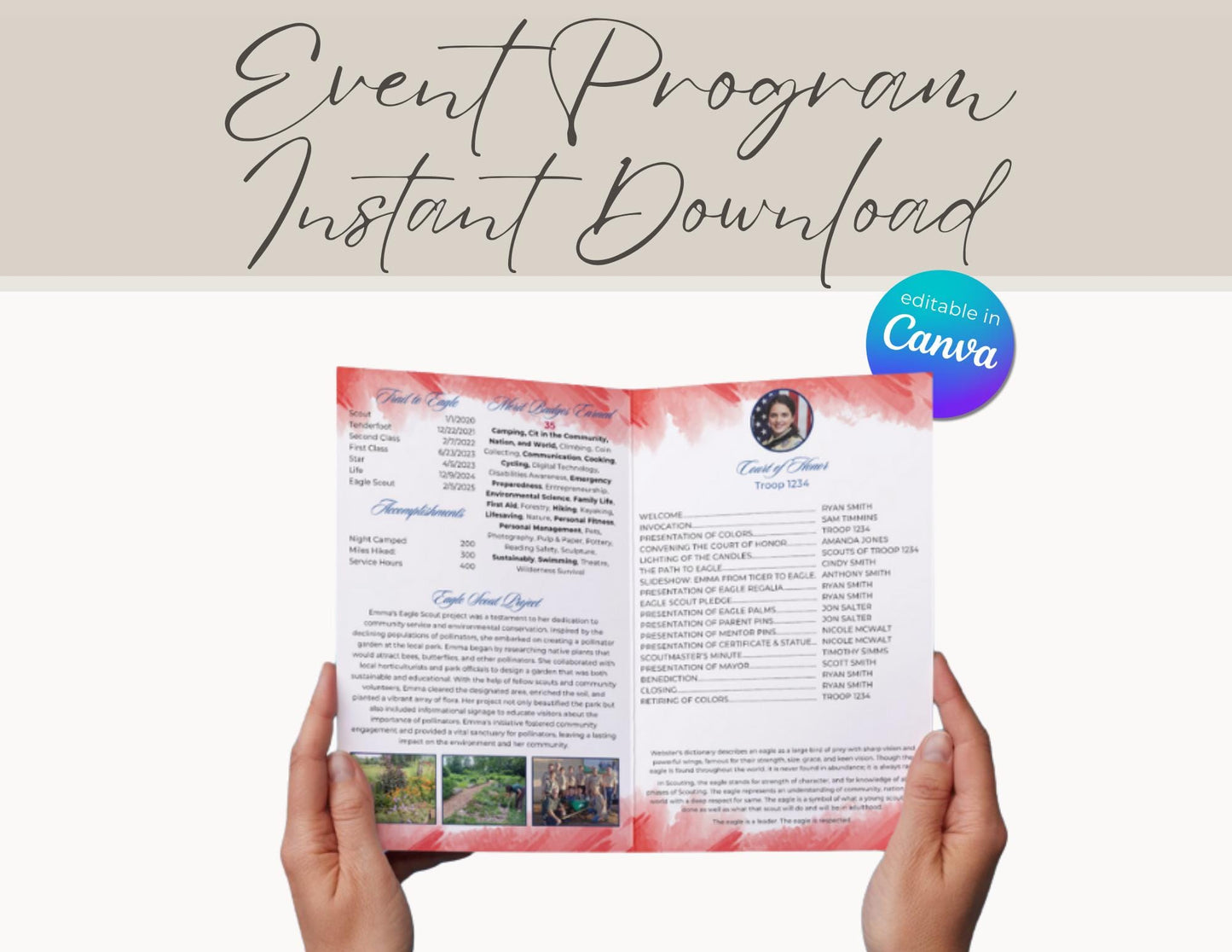 Eagle Scout Court of Honor Program order of events custom, Scouts, Party, customizable Program, Non-Distressed Flag