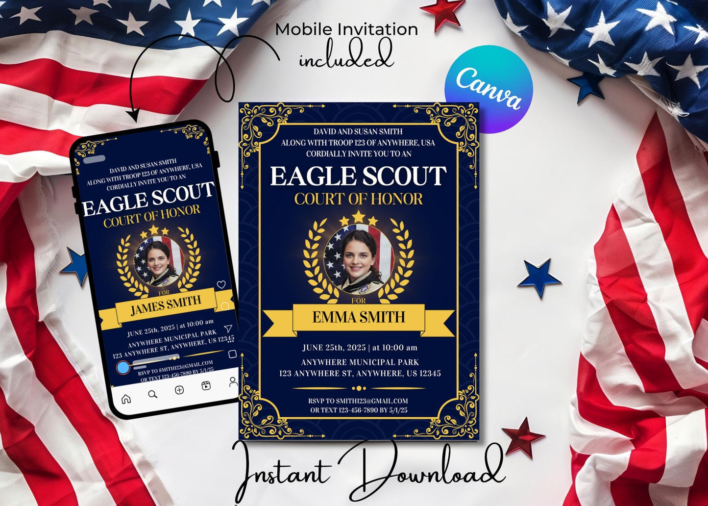 Eagle Scout Court of Honor Invitation, Printable Download, Digital Invite Template, DIY Eagle Scout Seal