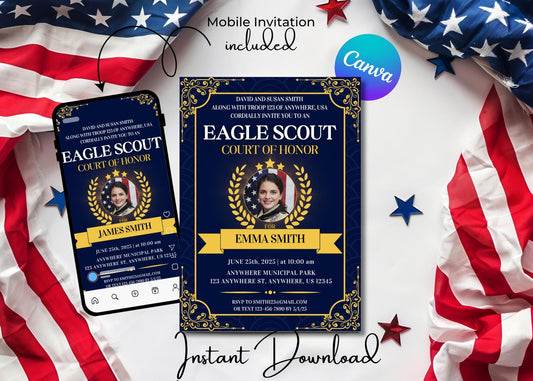 Eagle Scout Court of Honor Invitation, Printable Download, Digital Invite Template, DIY Eagle Scout Seal