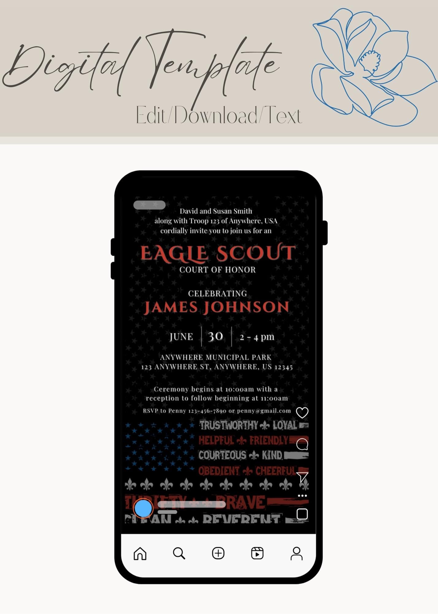 Eagle Scout Court of Honor Invitation, Printable Download, Digital Invite Template, DIY Eagle Scout, Motto
