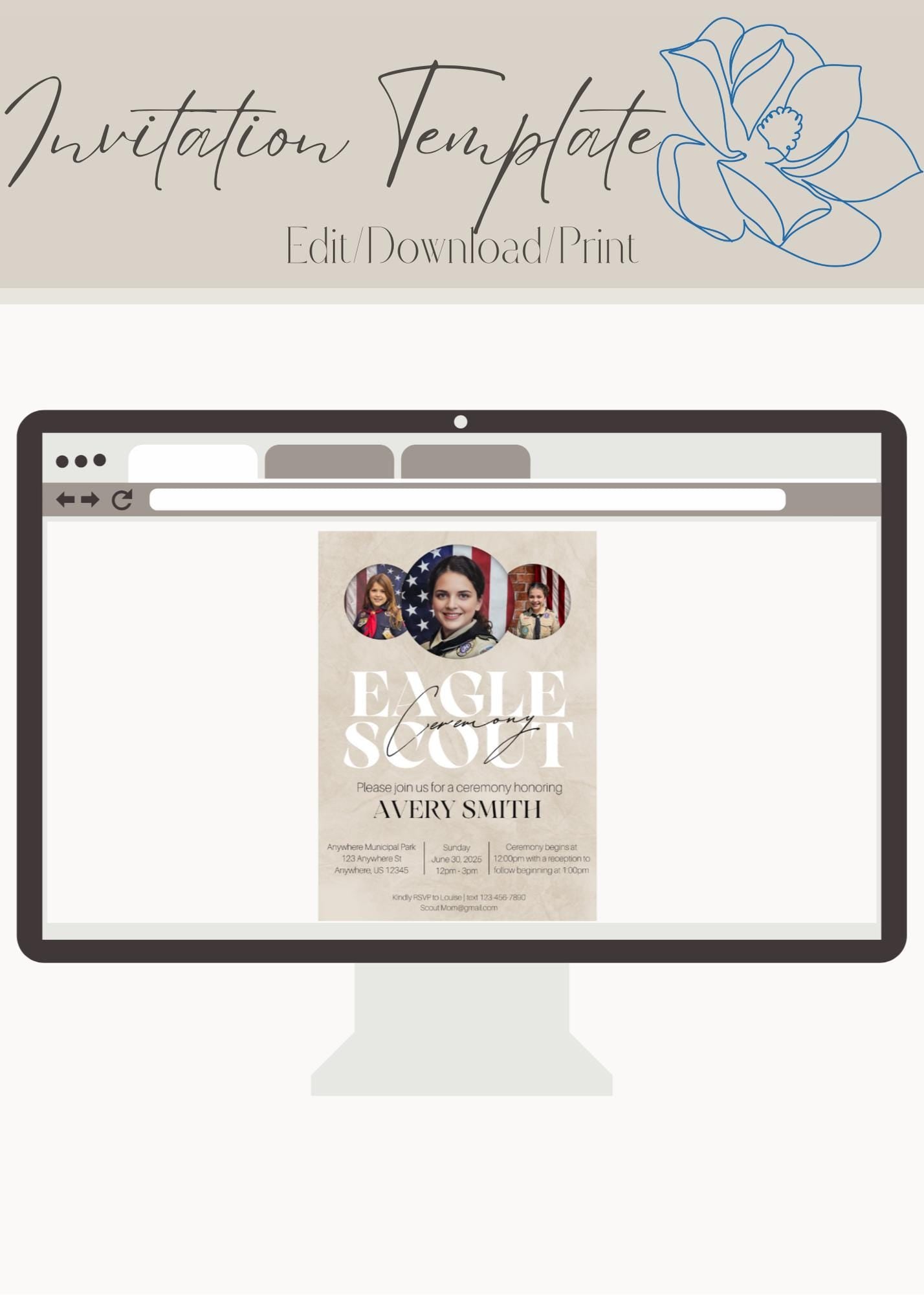 Eagle Scout Court of Honor Invitation, Printable Download, Digital Invite Template, Custom Invitations, Celebration, Scouting, Scout