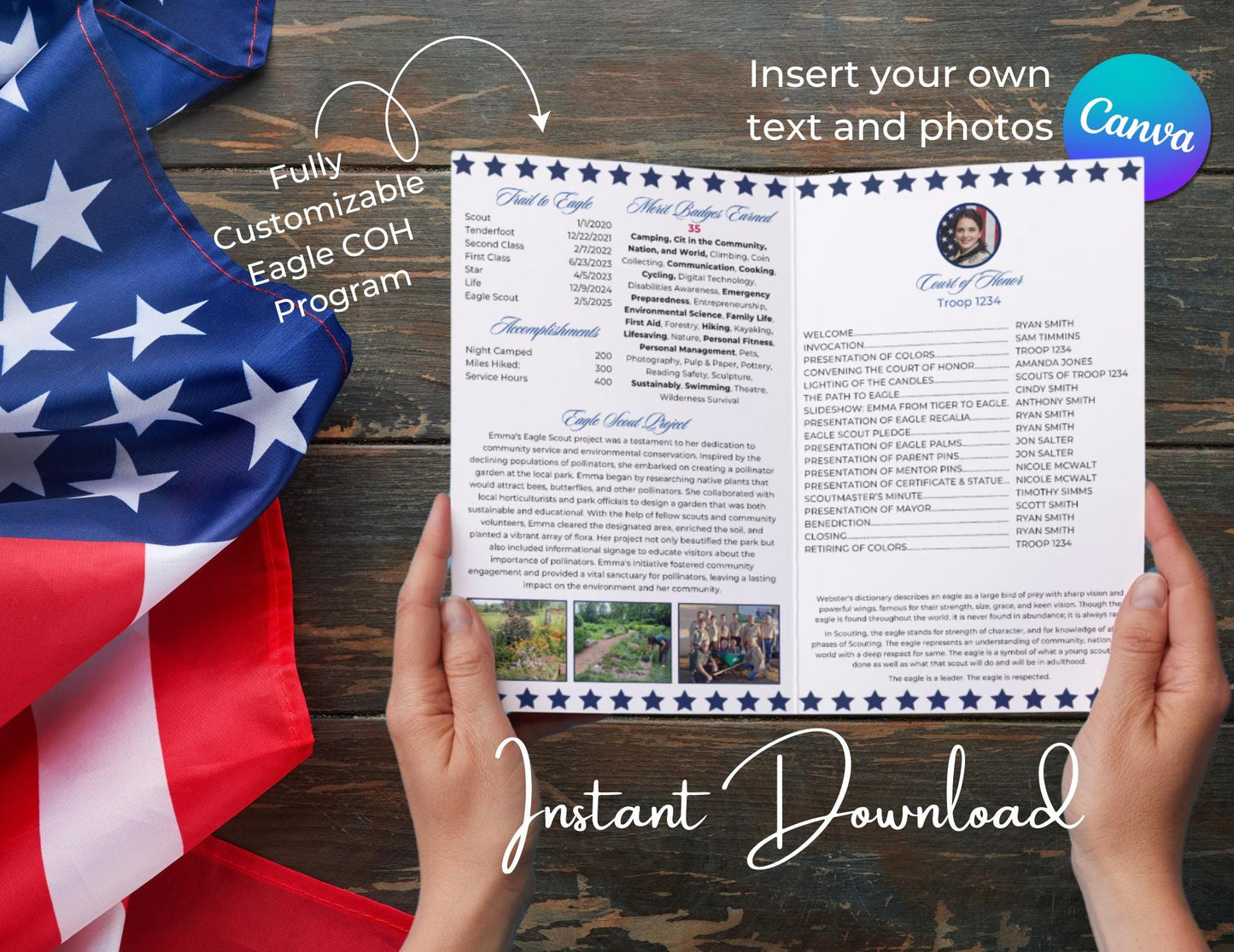 Eagle Scout Court of Honor Program order of events custom, Scouts, Party, Customizable program, Stars