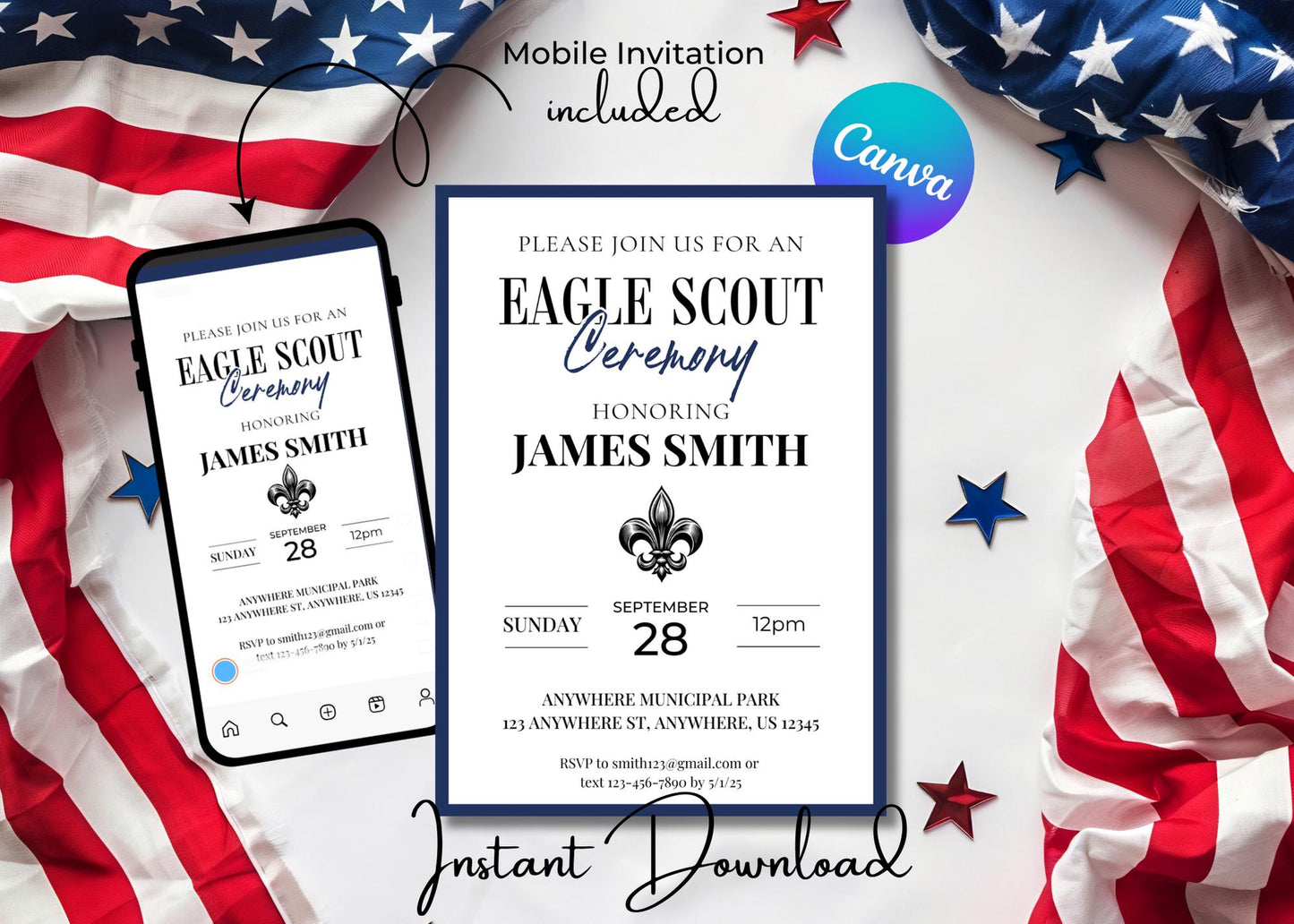 Eagle Scout Court of Honor Invitation, Printable Download, Invite Template, DIY Eagle Scout Blue