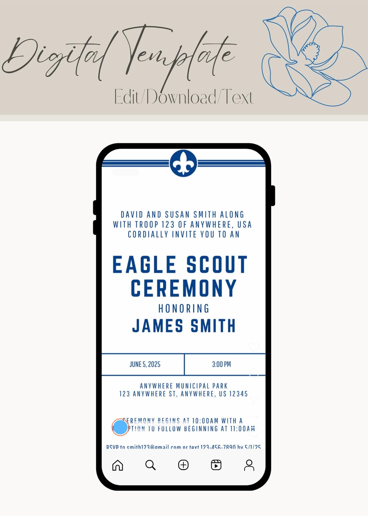 Eagle Scout Court of Honor Invitation, Printable Download, Digital Invite Template, DIY Eagle Fleur, Scouts, Girl Scout