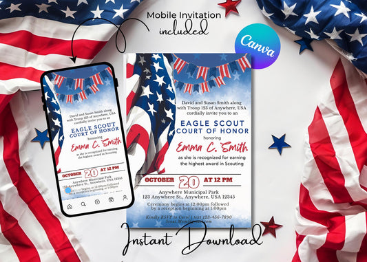 Eagle Scout Court of Honor Invitation, Printable Download, Digital Invite Template, Eagle Scout, BSA