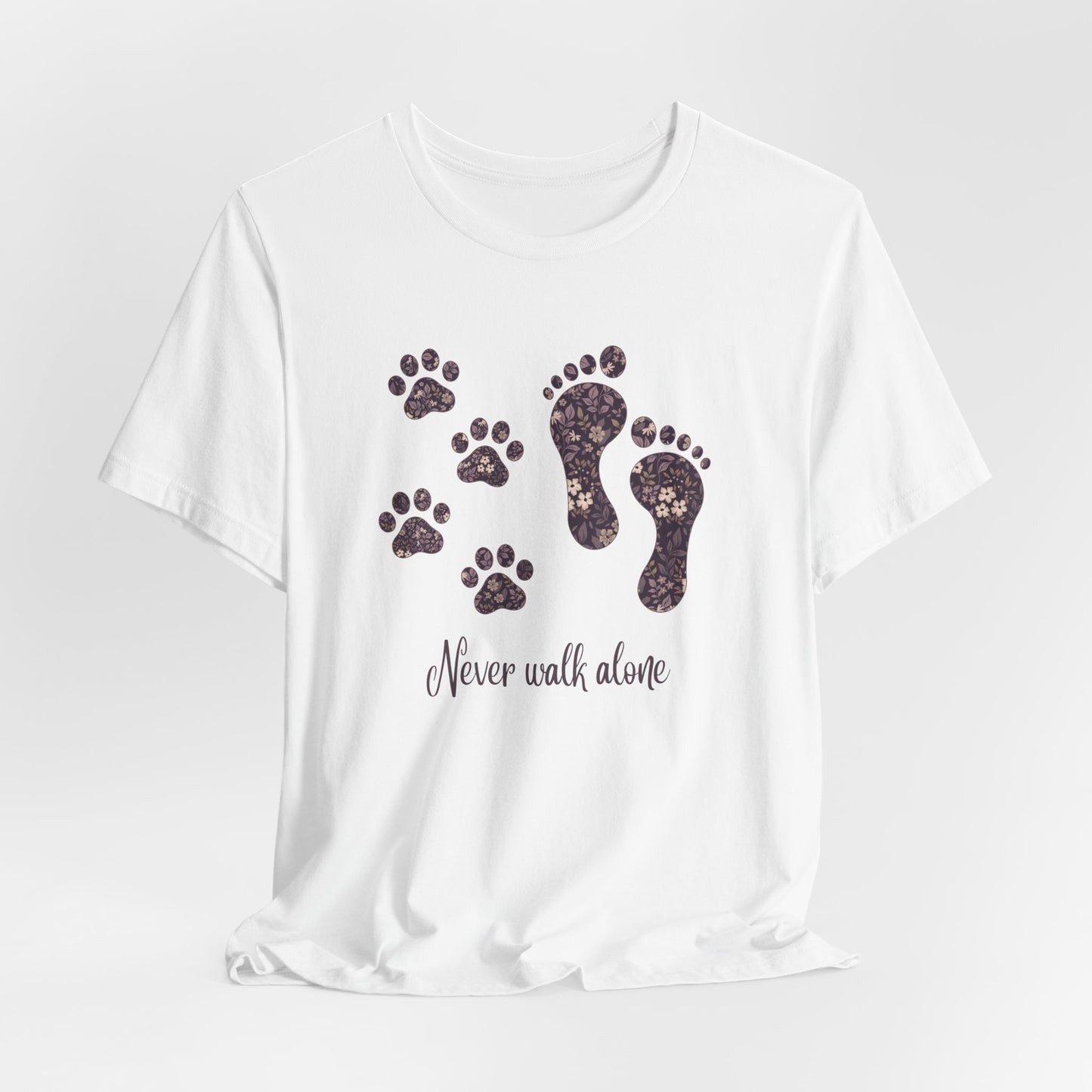 Never Walk Alone Pet Lovers T-Shirt — Footprint & Paw Print Design