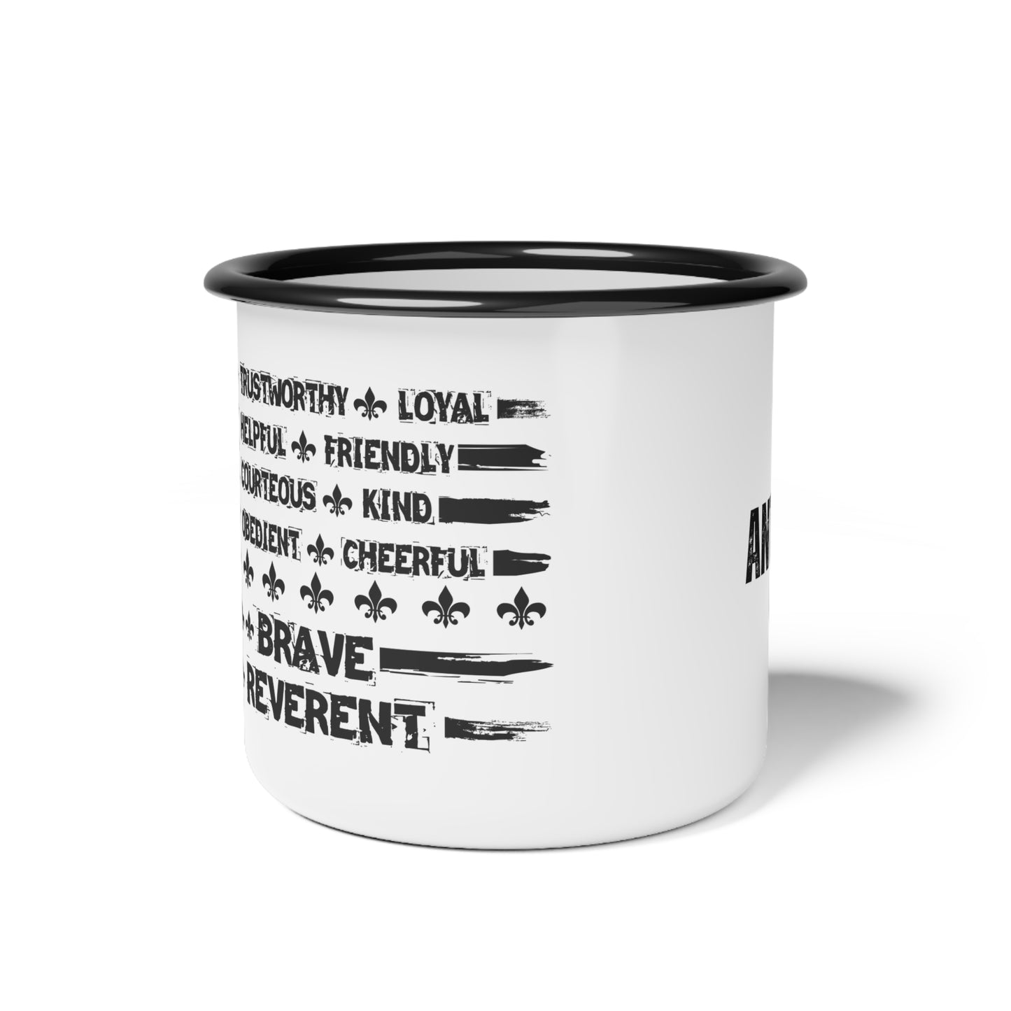 Enamel Camp Cup, Scout Law Camping Mug with custom name Outdoors, scouts, camping, scout leader, scout dad, scout mom, Personalized Camping
