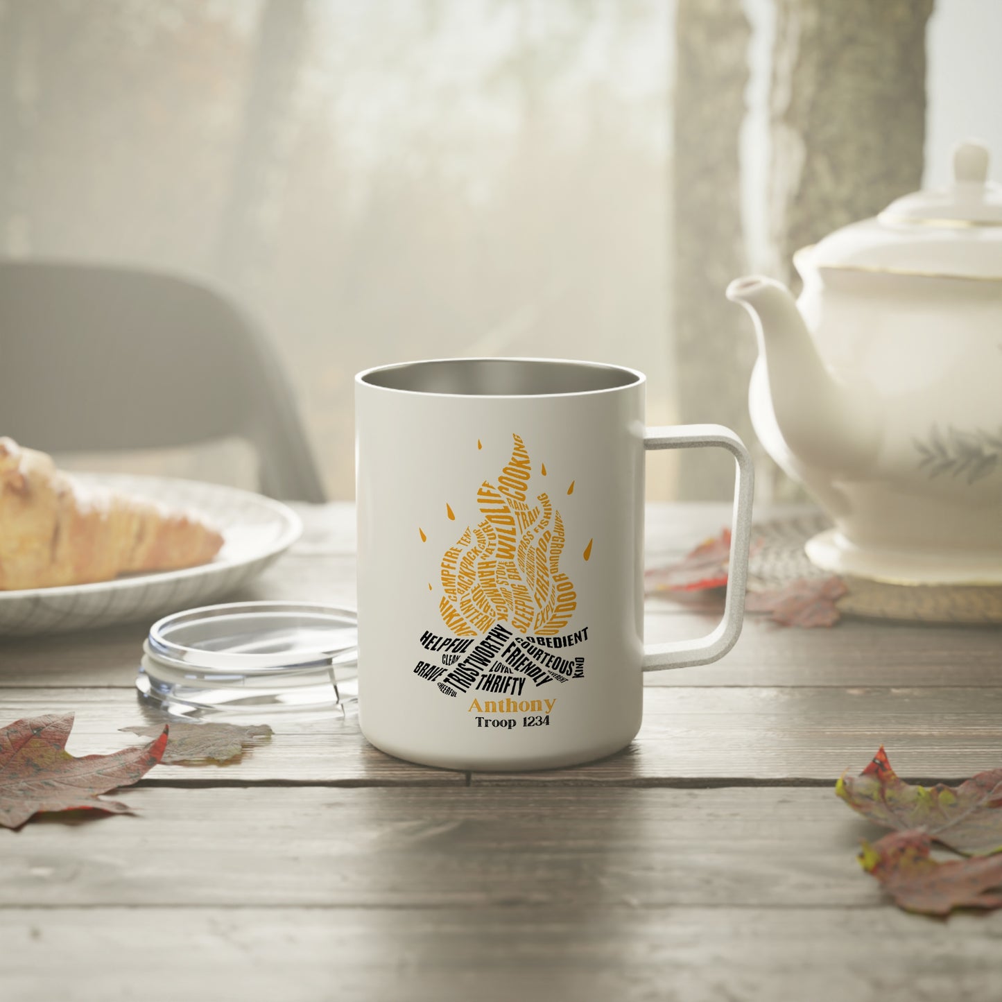 Camping Insulated Mug, Scout Leader Gift, Troop Campfire Scout Law Mug, Pack Camping Cup, 10oz Coffee Travel Cup, Outdoor Adventure Gift