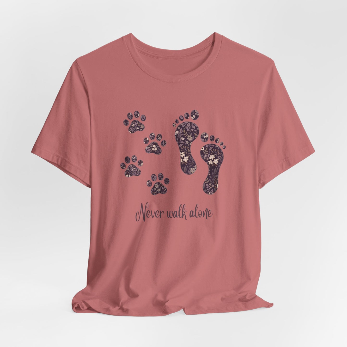 Never Walk Alone Pet Lovers T-Shirt — Footprint & Paw Print Design