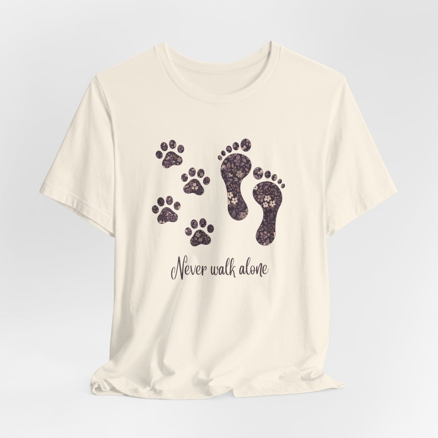 Never Walk Alone Pet Lovers T-Shirt — Footprint & Paw Print Design