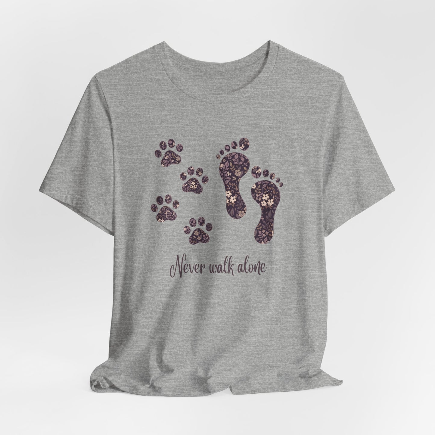 Never Walk Alone Pet Lovers T-Shirt — Footprint & Paw Print Design