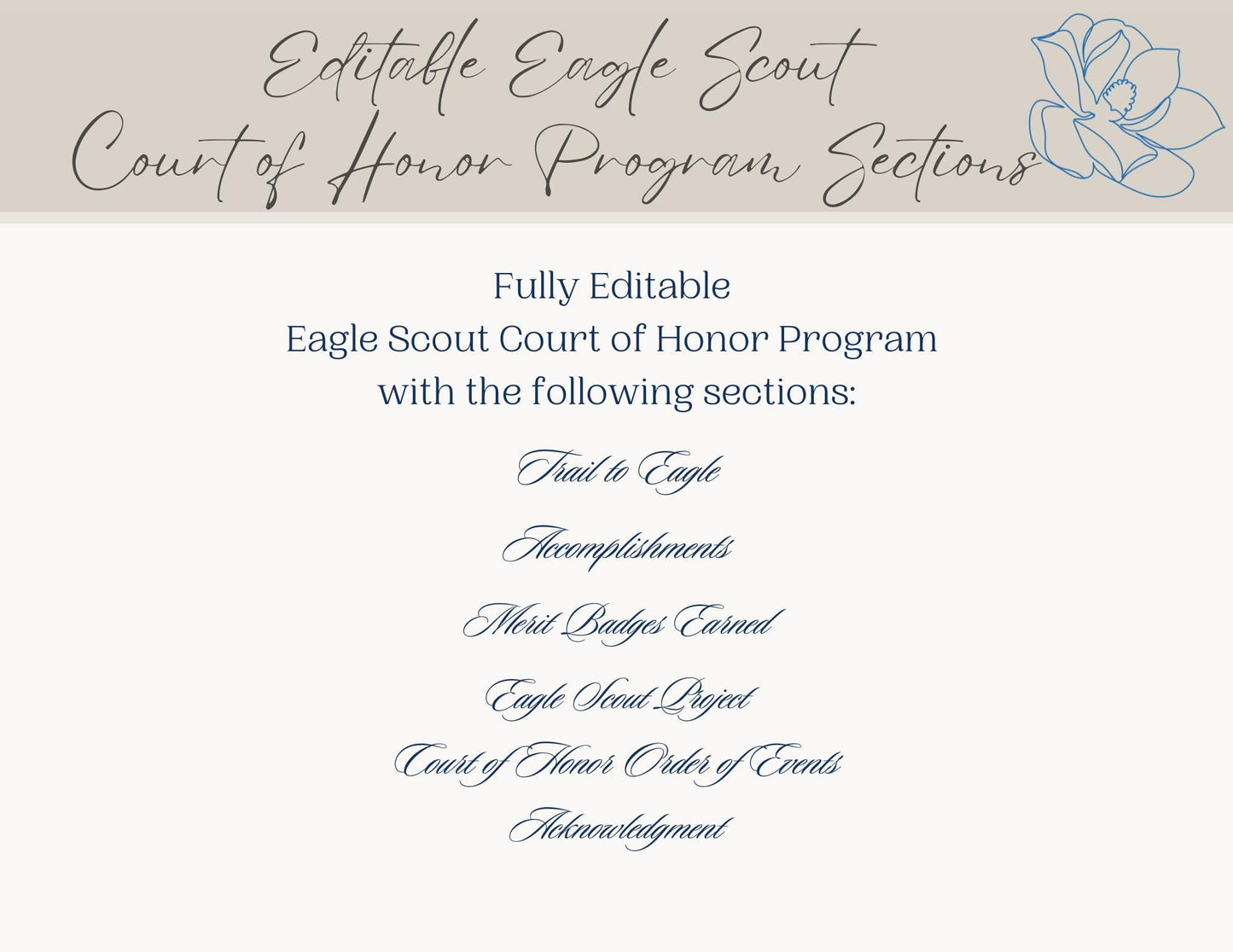 Eagle Scout Court of Honor Program order of events custom, Scouts, Party, Customizable Program, Blue Border