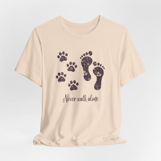 Never Walk Alone Pet Lovers T-Shirt — Footprint & Paw Print Design
