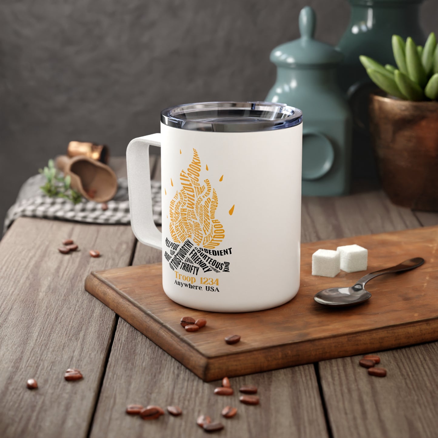 Camping Insulated Mug, Scout Leader Gift, Troop Campfire Scout Law Mug, Pack Camping Cup, 10oz Coffee Travel Cup, Outdoor Adventure Gift