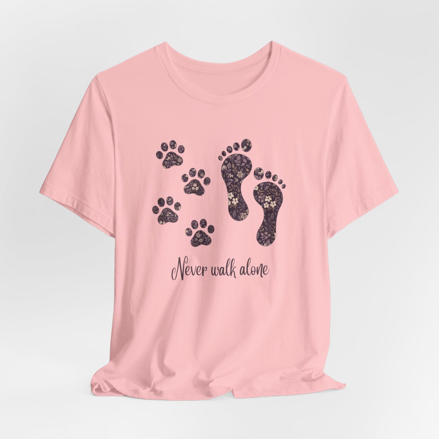 Never Walk Alone Pet Lovers T-Shirt — Footprint & Paw Print Design
