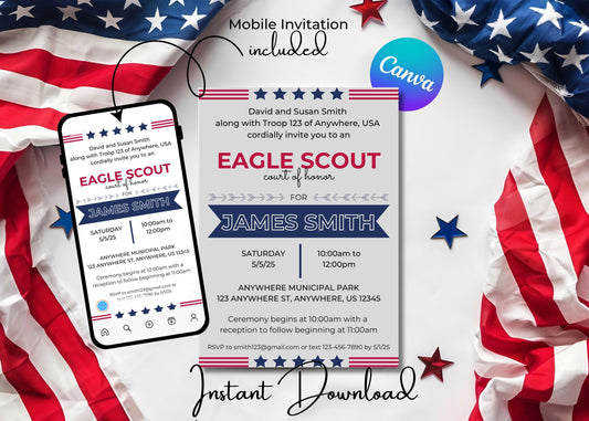 Eagle Scout Court of Honor Invitation, Printable Download, Digital Invite Template, DIY Eagle Scout