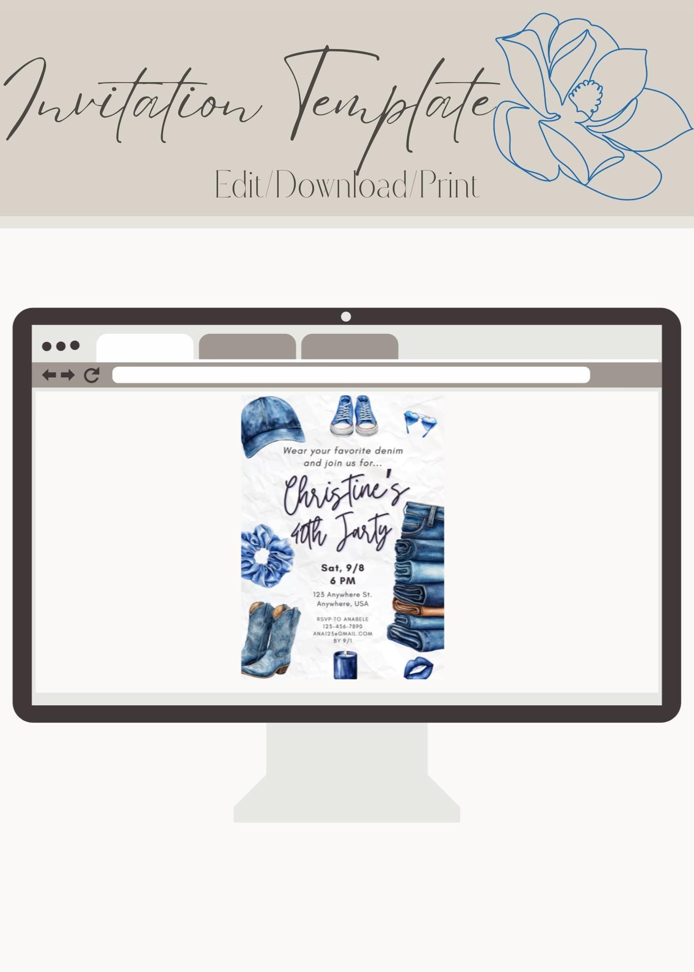 Birthday Invitation, Custom, Birthday Party Girl's Night Couples Denim Jarty Jeans Party Invitation, Trendy, Theme 2025