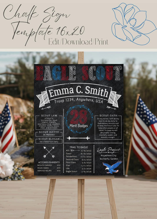 Eagle Scout Chalk Board Posters, Scout 16x20 Chalk Sign, Eagle Scout, Achievement Sign, Court of Honor, Inspirational Eagle Scout Decor
