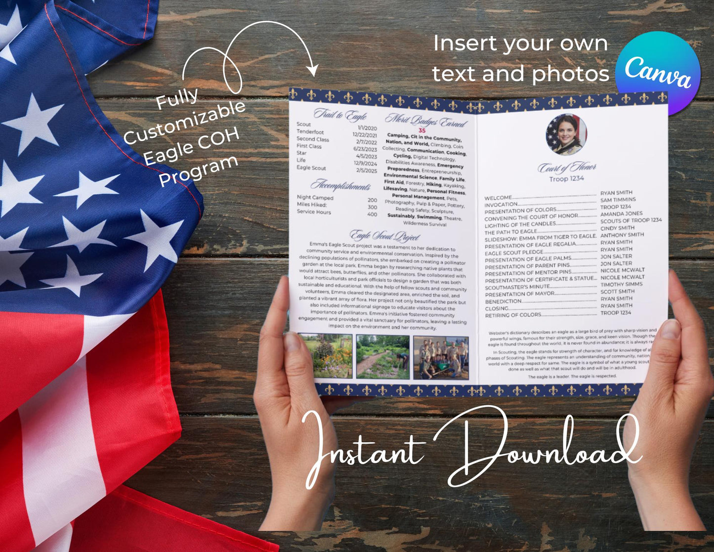 Eagle Scout Court of Honor Program order of events custom, Scouts, Party, customizable program, Fleur