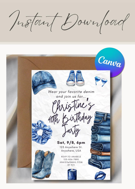 Birthday Invitation, Custom, Birthday Party Girl's Night Couples Denim Jarty Jeans Party Invitation, Trendy, Theme 2025