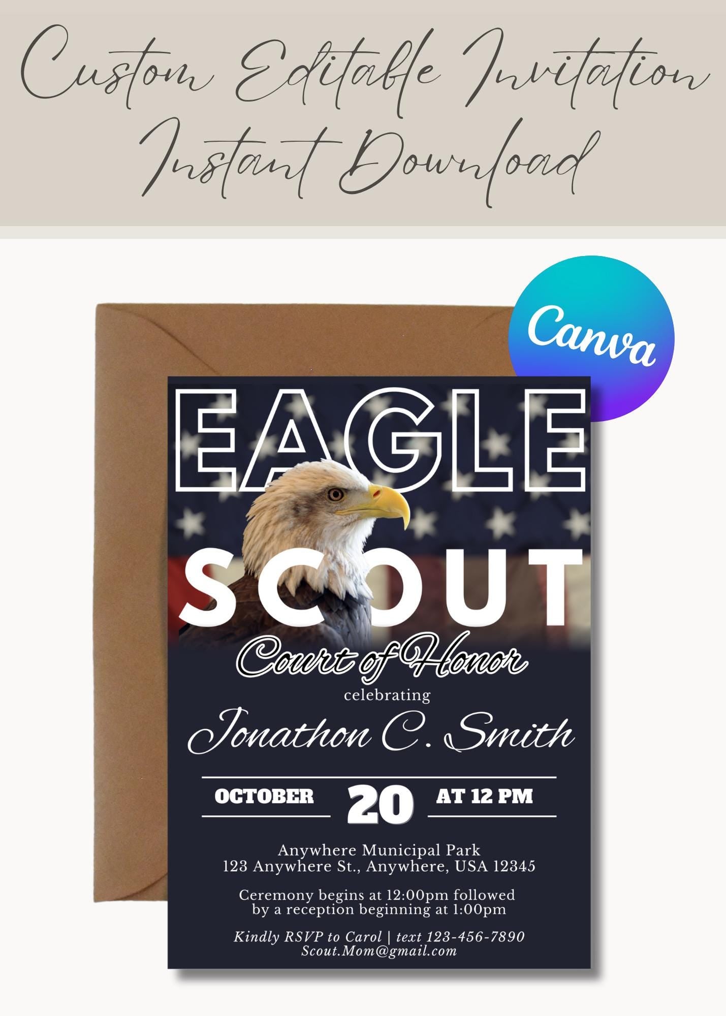 Eagle Scout Court of Honor Invitation, Printable Download, Digital Invite Template, Eagle Scout, BSA